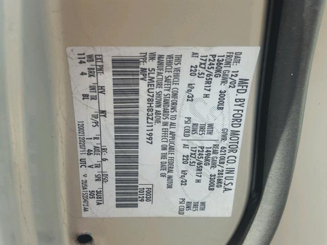 5LMEU78H83ZJ11997 - 2003 LINCOLN AVIATOR Bej foto 10