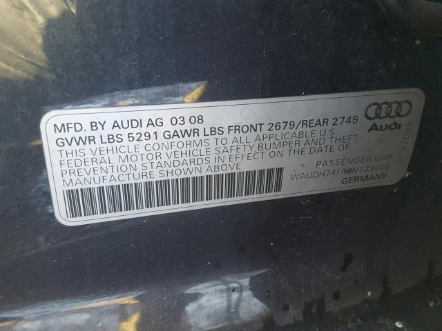 WAUDH74F98N123020 - 2008 AUDI A6 3.2 QUA GRAY photo 10