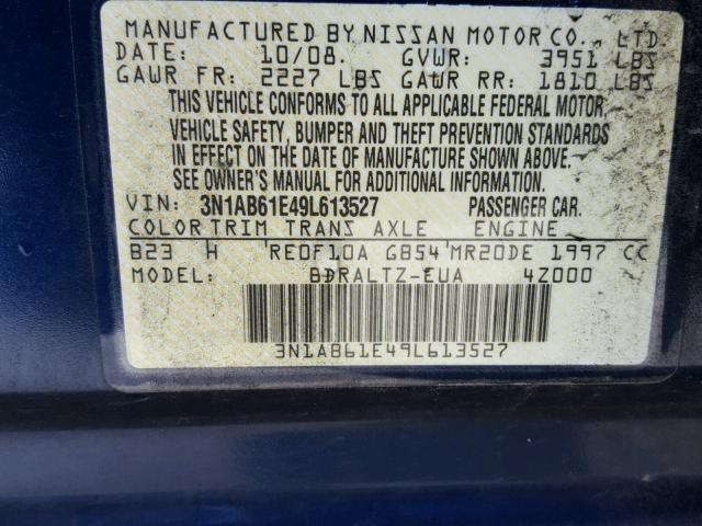 3N1AB61E49L613527 - 2009 NISSAN SENTRA 2.0 BLUE photo 10