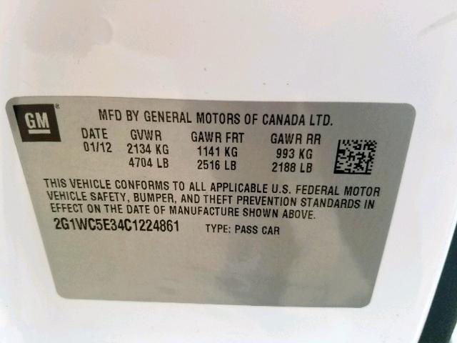 2G1WC5E34C1224861 - 2012 CHEVROLET IMPALA LTZ WHITE photo 10