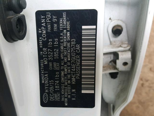 KMHCT4AE7GU075783 - 2016 HYUNDAI ACCENT SE SILVER photo 10