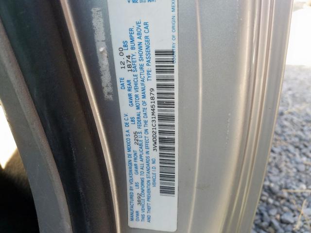 3VWDD21C31M451879 - 2001 VOLKSWAGEN NEW BEETLE 银色 照片 10