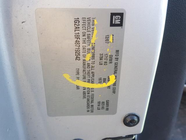 1G2AL18F487192542 - 2008 PONTIAC G5 SILVER photo 10