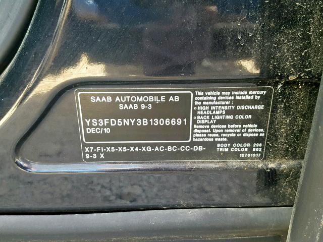 YS3FD5NY3B1306691 - 2011 SAAB 9-3 2.0T  photo 10