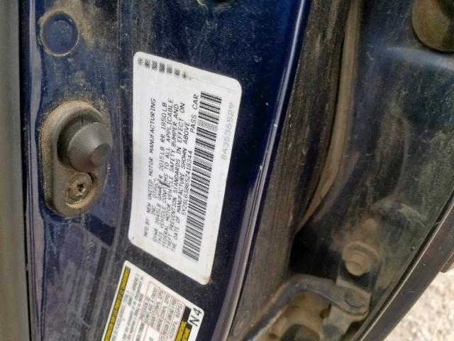 5Y2SL63865Z418344 - 2005 PONTIAC VIBE BLUE photo 10