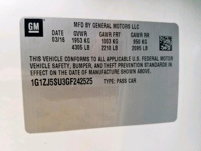 1G1ZJ5SU3GF242525 - 2016 CHEVROLET MALIBU HYB WHITE photo 10