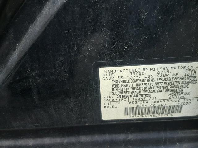 3N1AB61E48L757836 - 2008 NISSAN SENTRA 2.0 BLACK photo 10