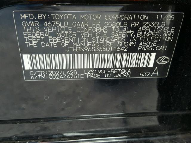 JTHBN96S365011642 - 2006 LEXUS GS GENERAT BLACK photo 10