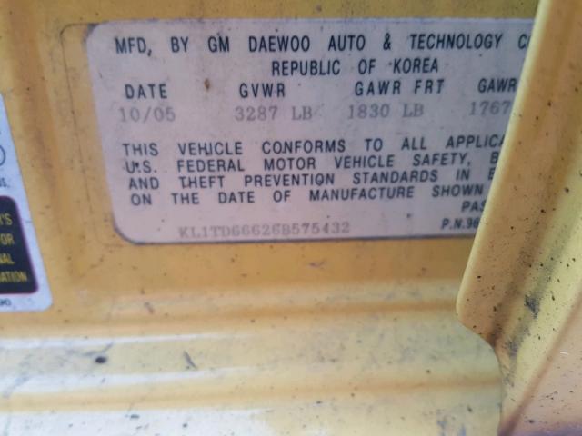 KL1TD66626B575432 - 2006 CHEVROLET AVEO BASE Сары фото 10