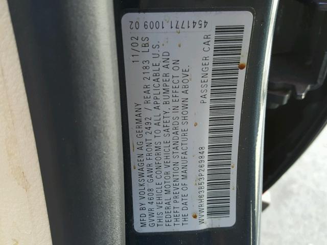 WVWRH63B53P269848 - 2003 VOLKSWAGEN PASSAT GLX BLUE photo 10