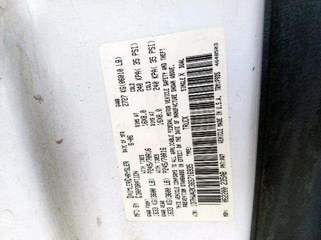 1D7HW42K36S716935 - 2006 DODGE DAKOTA WHITE photo 10