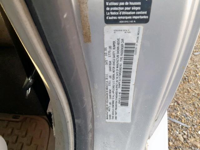 3VWPF31Y76M308241 - 2006 VOLKSWAGEN NEW BEETLE ვერცხლისფერი ფოტო 10