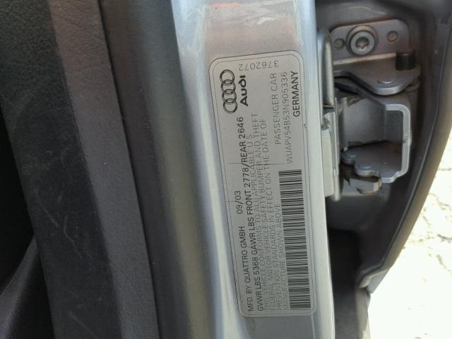 WUAPV54B53N905336 - 2003 AUDI RS6 SILVER photo 10