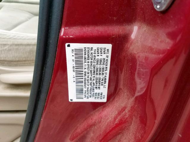 5FNRL18524B064701 - 2004 HONDA ODYSSEY LX BURGUNDY photo 10