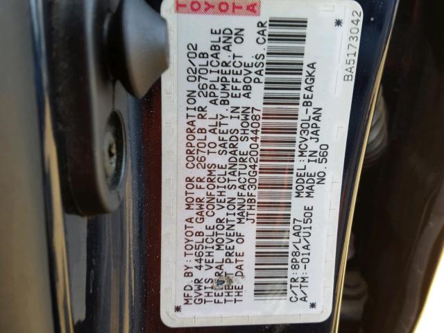 JTHBF30G420044087 - 2002 LEXUS ES 300 BLUE photo 10