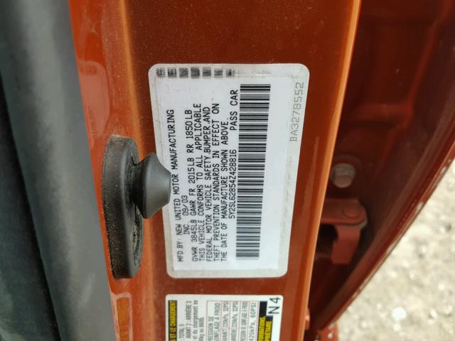 5Y2SL62854Z428816 - 2004 PONTIAC VIBE ORANGE photo 10