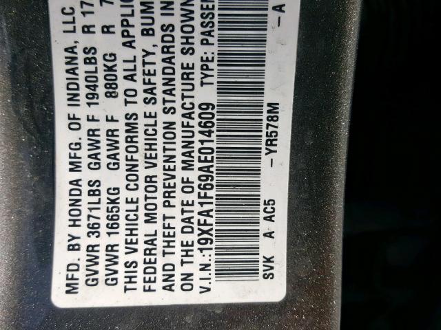 19XFA1F69AE014609 - 2010 HONDA CIVIC LX-S Grafit foto 10