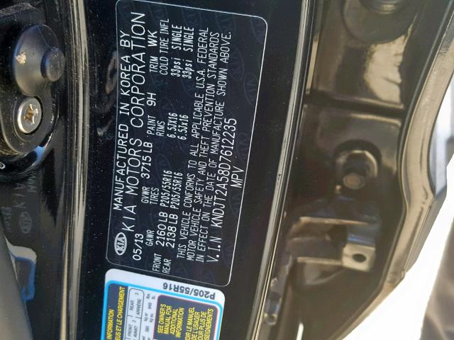 KNDJT2A58D7612235 - 2013 KIA SOUL BLACK photo 10