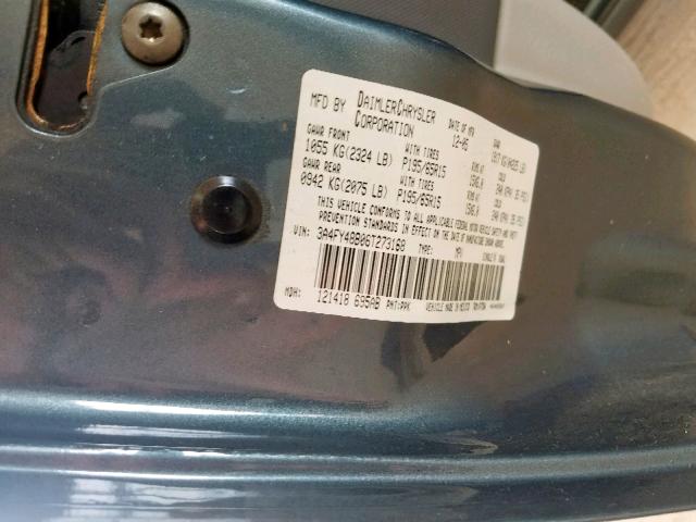 3A4FY48B06T273168 - 2006 CHRYSLER PT CRUISER BLUE photo 10