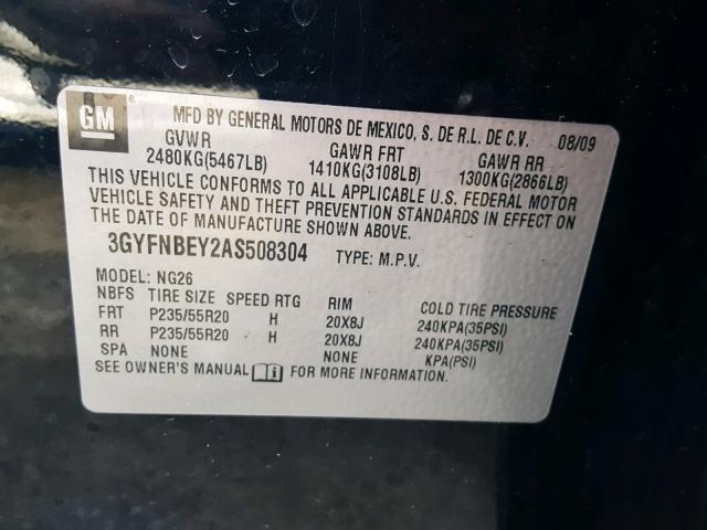 3GYFNBEY2AS508304 - 2010 CADILLAC SRX PERFOR BLACK photo 10