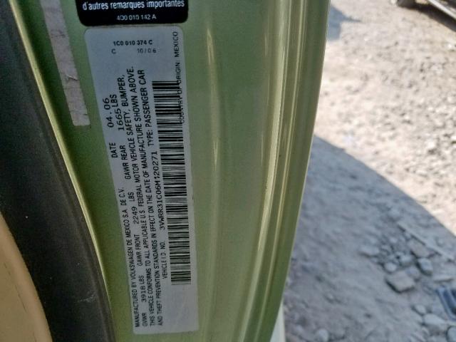 3VWRR31C06M420271 - 2006 VOLKSWAGEN NEW BEETLE ტალღისფერი ფოტო 10