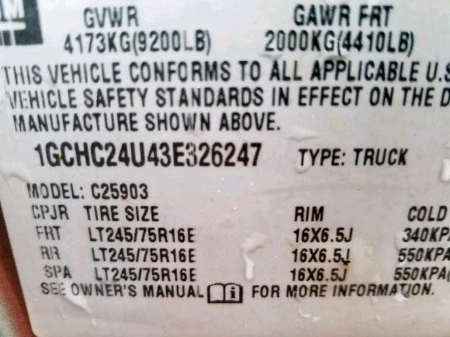 1GCHC24U43E326247 - 2003 CHEVROLET SILVERADO GOLD photo 10