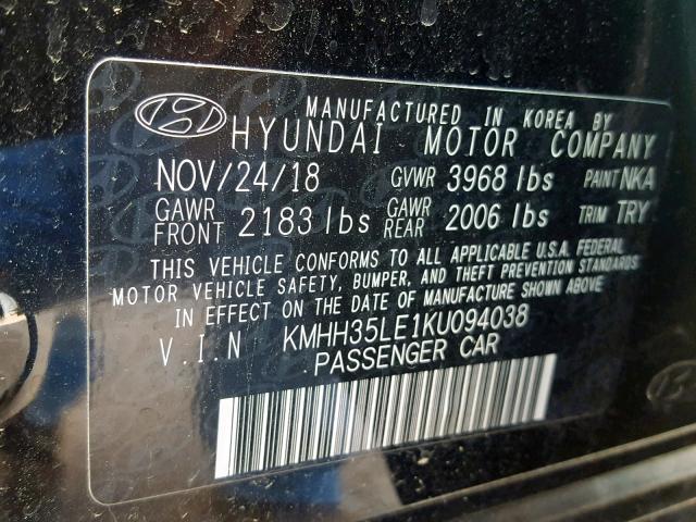 KMHH35LE1KU094038 - 2019 HYUNDAI ELANTRA GT BLACK photo 10