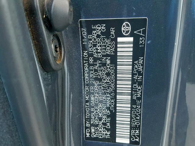 JTKDE167580260931 - 2008 TOYOTA SCION TC გრაფიტი ფოტო 10