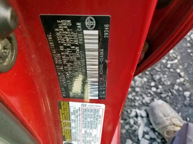 4T1BE46K57U067377 - 2007 TOYOTA CAMRY NEW RED photo 10