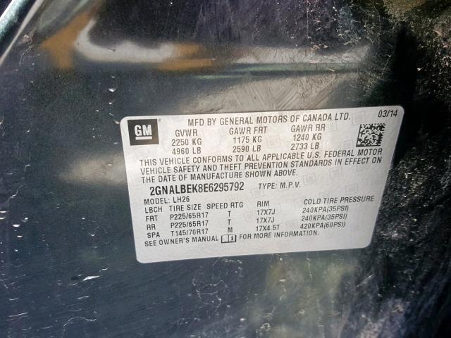 2GNALBEK8E6295792 - 2014 CHEVROLET EQUINOX LT GRAY photo 10