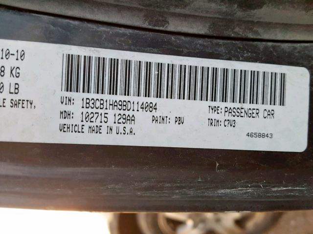 1B3CB1HA9BD114084 - 2011 DODGE CALIBER EX BLACK photo 10