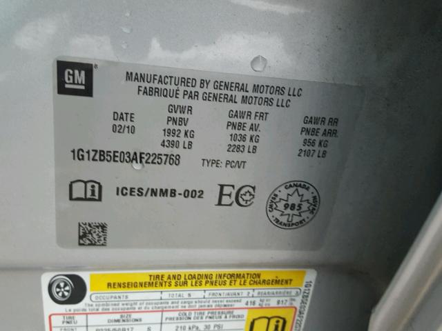 1G1ZB5E03AF225768 - 2010 CHEVROLET MALIBU LS 灰色 照片 10