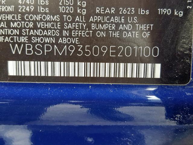 WBSPM93509E201100 - 2009 BMW M3 BLUE photo 10