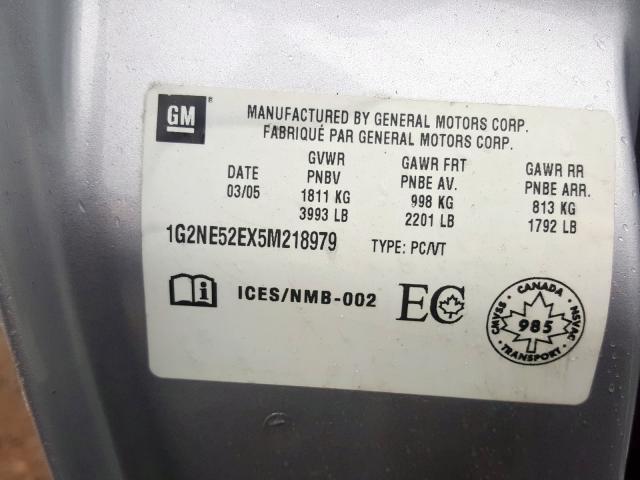 1G2NE52EX5M218979 - 2005 PONTIAC GRAND AM S SILVER photo 10