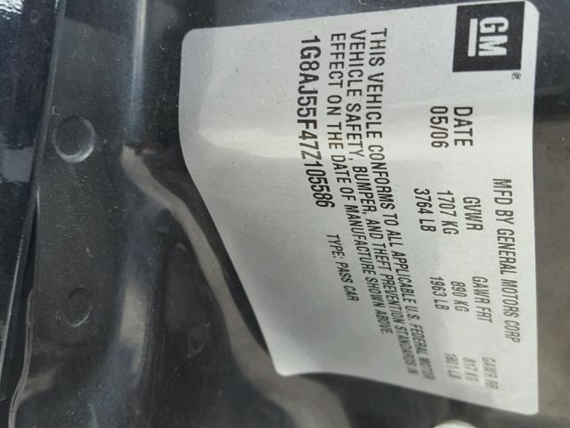 1G8AJ55F47Z105586 - 2007 SATURN ION LEVEL შავი ფოტო 10