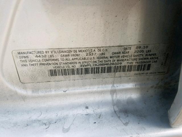 3VWPL7AJ8BM628309 - 2011 VOLKSWAGEN JETTA TDI SILVER photo 10