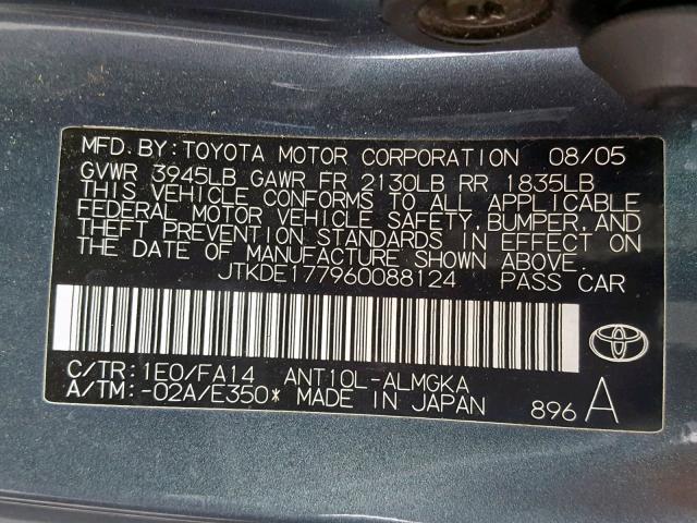 JTKDE177960088124 - 2006 TOYOTA SCION TC გრაფიტი ფოტო 10