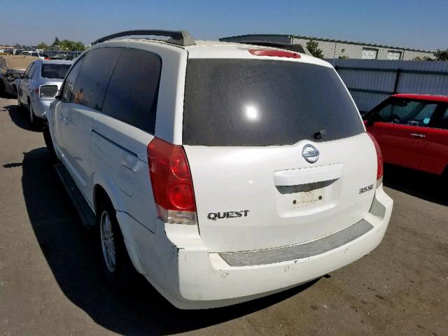 5N1BV28U06N119106 - 2006 NISSAN QUEST S WHITE photo 3