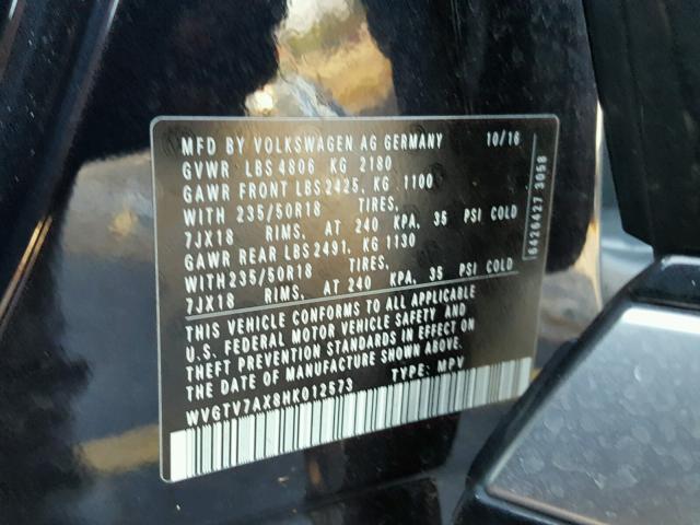 WVGTV7AX8HK012573 - 2017 VOLKSWAGEN TIGUAN SPO შავი ფოტო 10