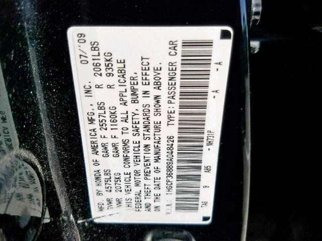 1HGCP36889A048426 - 2009 HONDA ACCORD EXL BLACK photo 10