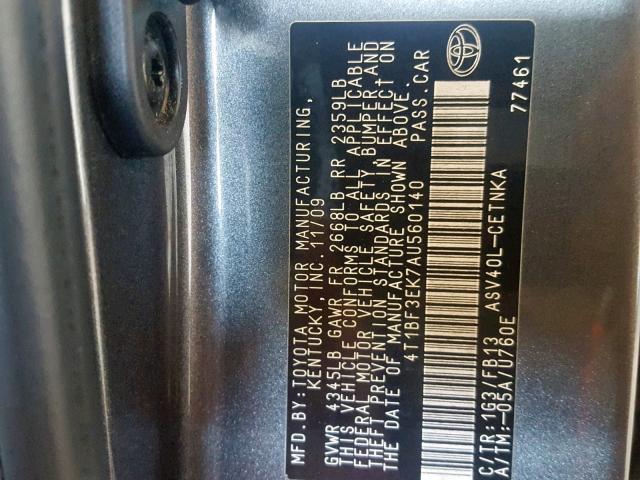 4T1BF3EK7AU560140 - 2010 TOYOTA CAMRY BASE GRAY photo 10