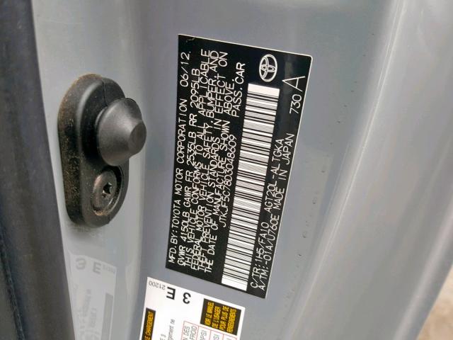 JTKJF5C78D3048609 - 2013 TOYOTA SCION TC ნაცრისფერი ფოტო 10