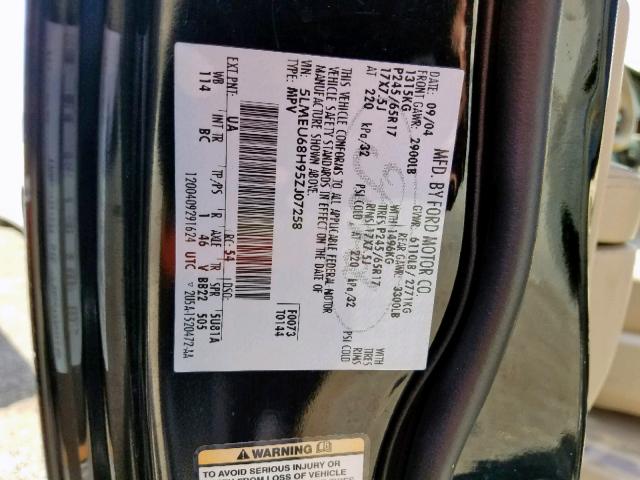 5LMEU68H95ZJ07258 - 2005 LINCOLN AVIATOR Qara foto 10
