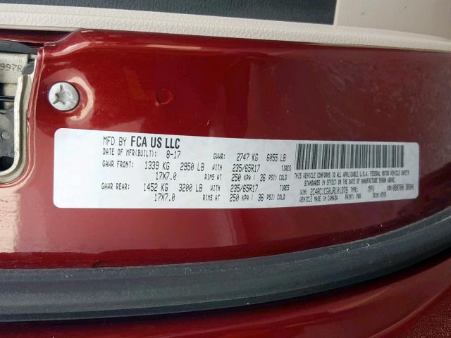 2C4RC1CG0JR101379 - 2018 CHRYSLER PACIFICA L RED photo 10
