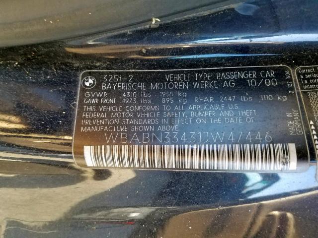 WBABN33431JW47446 - 2001 BMW 325 CI BLUE photo 10