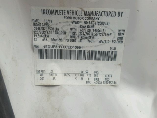 1FDUF5HYXCED10991 - 2012 FORD F550 SUPER WHITE photo 10