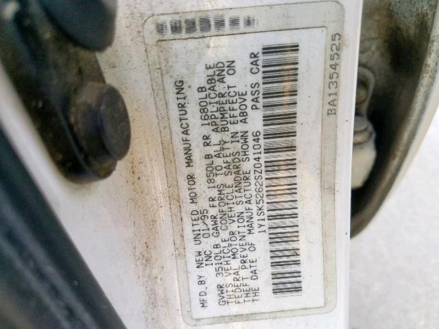 1Y1SK5262SZ041046 - 1995 GEO PRIZM BASE WHITE photo 10