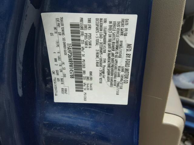 1FAHP36N89W145788 - 2009 FORD FOCUS SES BLUE photo 10