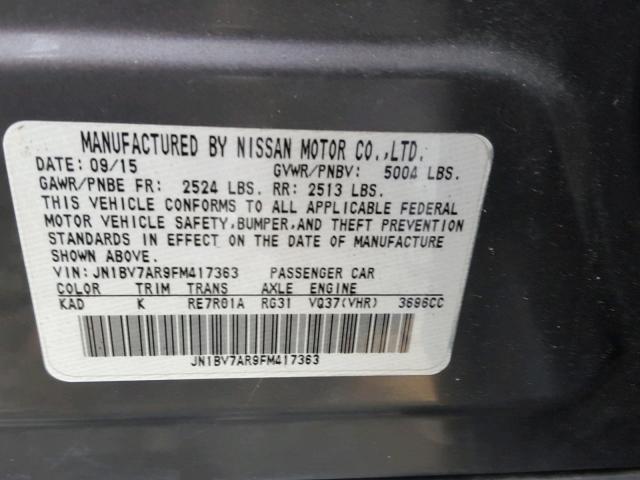 JN1BV7AR9FM417363 - 2015 INFINITI Q50 BASE GRAY photo 10