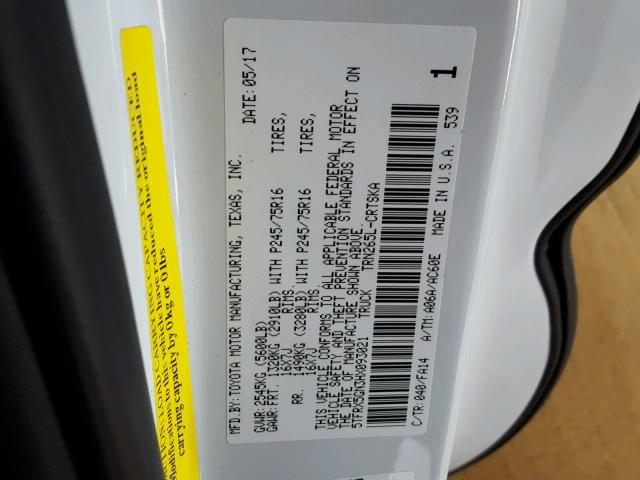 5TFRX5GN3HX093021 - 2017 TOYOTA TACOMA ACC Ақ фото 10